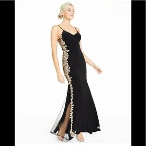 B Darlin Black and Gold Evening Gown